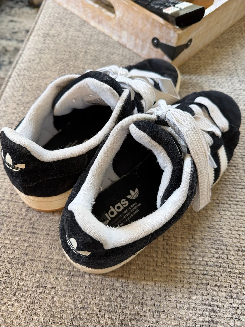 adidas Campus Black Suede Sneakers with White Stripes